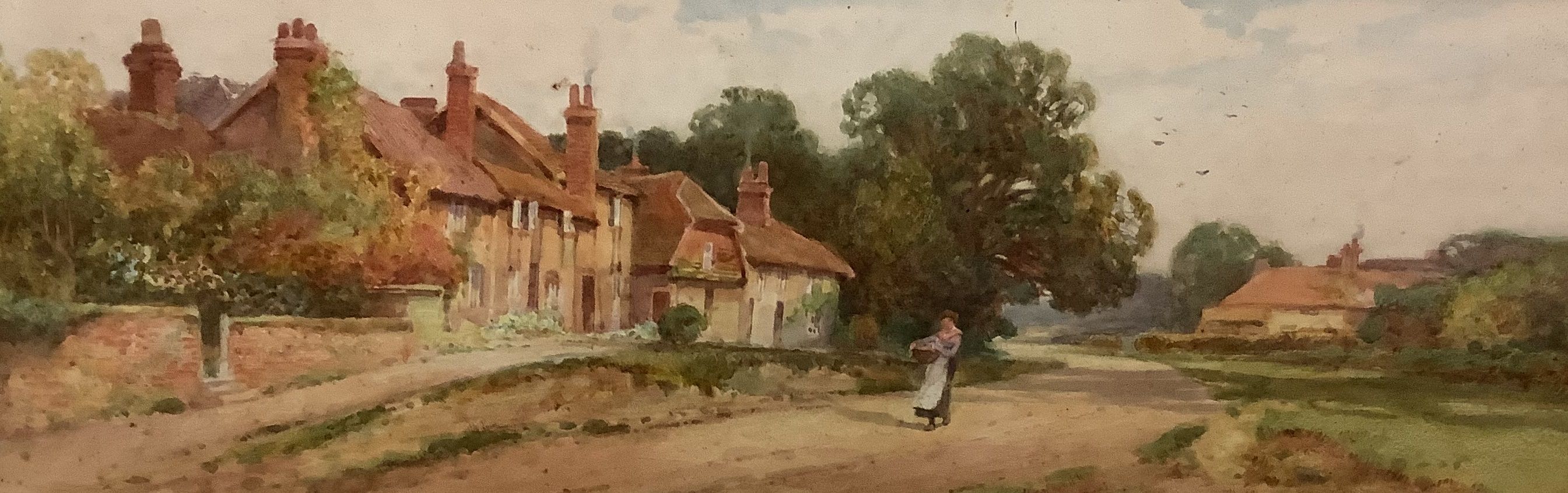 E. Cooper, set of four watercolours, A Sussex Village, Old Shoreham Bridge, September Evening, Ryde and A Sussex Village Evening, signed and dated 1909, 90 x 54cm